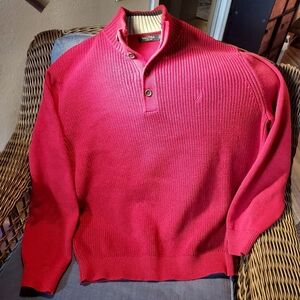 Nautica Men's Rich Cranberry Red Ribbed Pullover Button Neck Sweater.